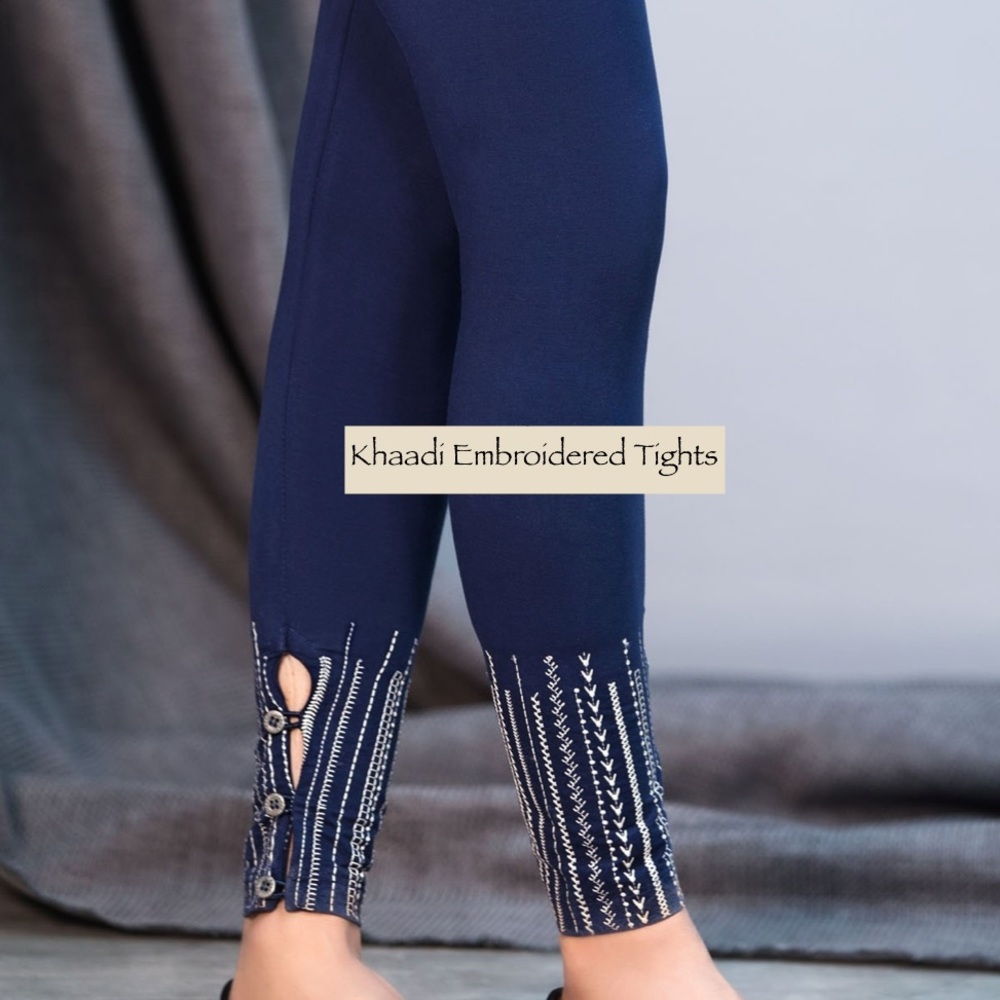 Khaadi Navy Blue Embroidered Tights - Size 10